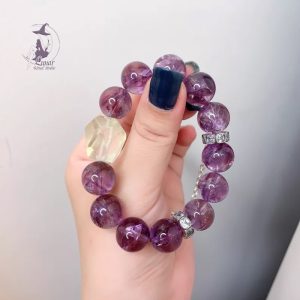 爆閃黃水晶隨行搭配紫阿塞水晶絕美尺寸12mm