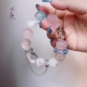 高級感天然海藍寶+星光莫粉晶+雪花幽靈+藍針925純銀配飾 原創設計款水晶手鏈手串