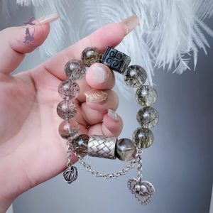 綠發晶水晶 綠幽靈千層 綠幽靈四季幽靈 搭配925純銀配飾 手工銀配飾 純銀大象牌吊墜