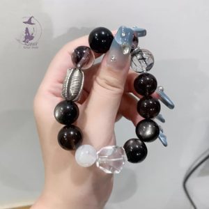 高級感閃靈➕銀曜石➕黑髮晶➕藍月光以及手工銀純銀配飾 原創設計款水晶手鏈手串