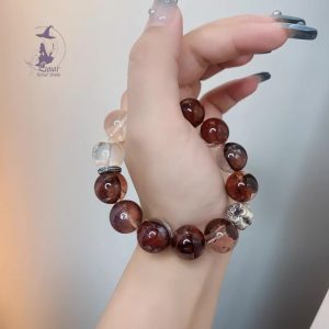 孤品牛血紅膠花➕黃膠花➕黑金超隨行➕手工銀配飾 原創設計款水晶手鏈手串