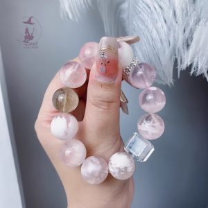 高級感仙女粉雪花幽靈➕藍針方糖➕金髮晶 DIY原創設計款手串手鏈