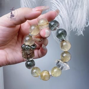 高級感仙女粉雪花幽靈➕藍針方糖➕金髮晶 DIY原創設計款手串手鏈