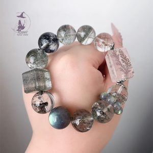 孤品高級感小樹膠花方柱 綠幽靈 銀髮晶 黑閃靈 灰月光 搭配純銀配飾 原創設計款水晶手鏈手串