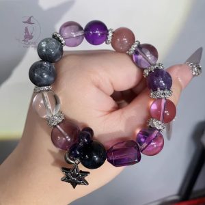 高品質孤品｜清冷感巴西紫水晶 星輝骨幹 粉兔毛 玻利維亞紫水晶 烏拉圭紫水晶 白水晶 DIY設計款手串 12mm