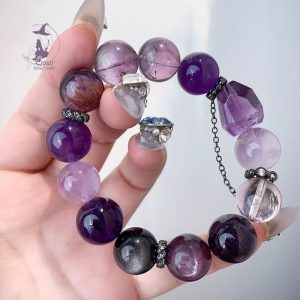 原創設計款diy水晶手串 烏拉圭紫水晶 紫裏雲母 紫幽靈 ,薰衣草紫水晶