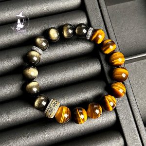 【財富之石】天然水晶金曜石黃虎眼石手串男士招財手鍊生日送禮物