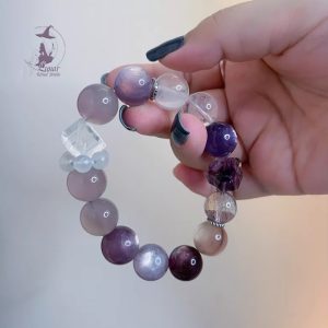 高級感紫裏雲母+超七+紫玉晶+925純銀配飾原創設計款水晶三圈手鏈手串