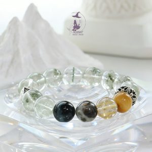 天然綠幽靈金髮晶海藍寶黃虎眼石設計款水晶手串