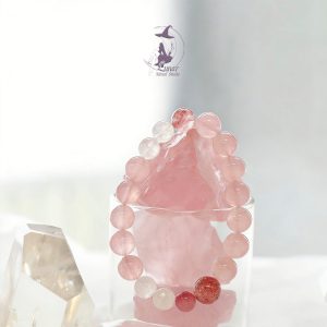 天然水晶手鏈老曠馬達加斯加粉晶草莓晶碧璽閨蜜手串禮物