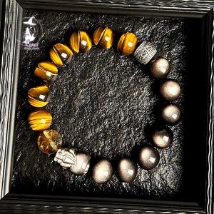 【金銀貔貅】天然黃水晶虎眼石手串男士銀曜石轉運珠招財手鍊送禮