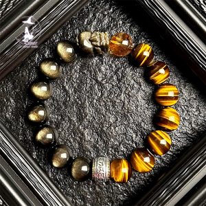 【貔貅吞金】天然黃水晶虎眼石手串男金曜石招財手鍊情侶生日送禮