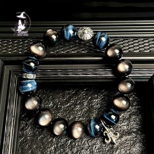 【守護天使】天然水晶藍虎眼石手串男銀曜石招財轉運手鍊生日禮物