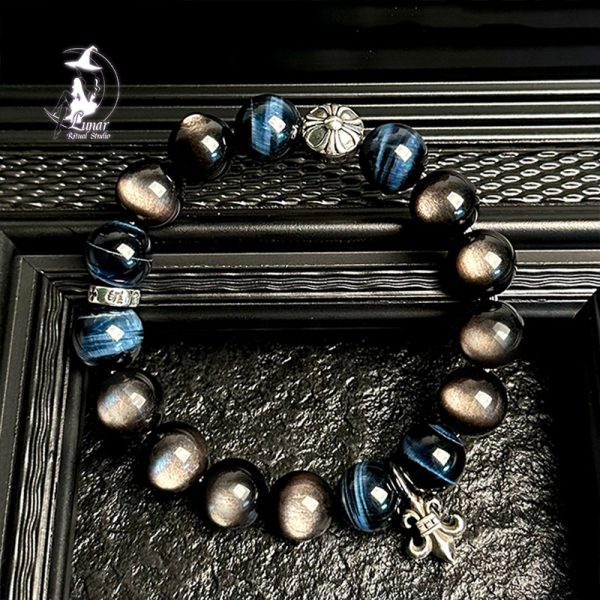 【守護天使】天然水晶藍虎眼石手串男銀曜石招財轉運手鍊生日禮物