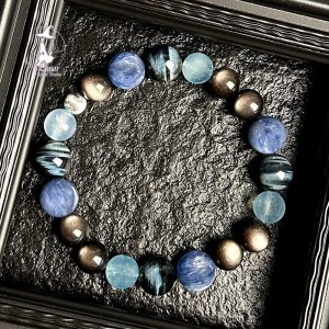 【喜水補水】天然五行水晶海藍寶虎眼石手串藍龍晶銀曜石手鍊送禮