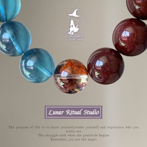 一對一定製專拍五福天然水晶手串男女款海藍寶金髮晶綠幽靈海藍寶