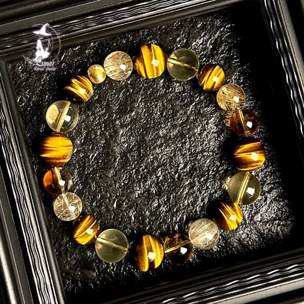 【喜土喜財】天然五行黃水晶虎眼石手串金髮晶招財手鍊生日送禮物