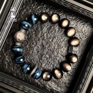 【星語心願】天然水晶藍虎眼石黑銀曜石手串男生閨蜜情侶生日禮物