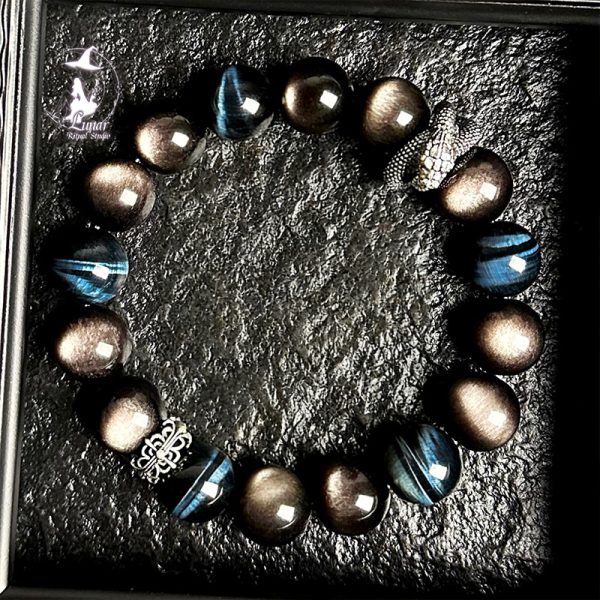 【修練】天然五行水晶藍虎眼銀曜石手串男士招財手鍊送生日禮物