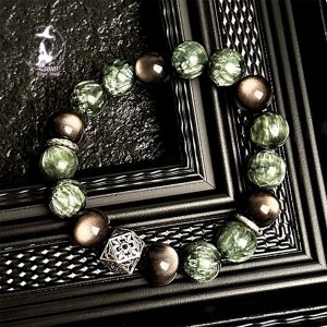 【銀龍涿翠】五行水木天然水晶銀曜石綠龍晶男士招財手串送生日禮