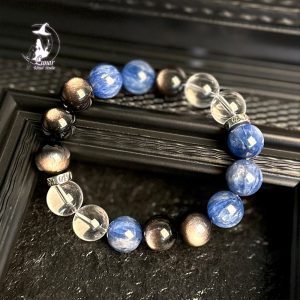 【月海星河】五行天然水晶藍龍晶白水晶銀曜石男士手串送生日禮物