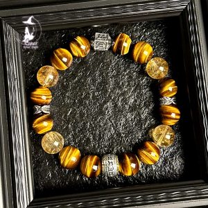 【招財多金】天然黃水晶虎眼石手串男士招財聚寶手鏈送生日禮物