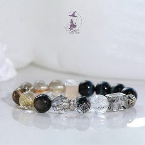 財富秘鑰天然水晶手串手鏈設計款黑髮晶金髮晶