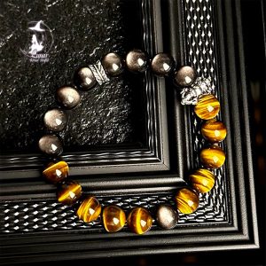 【多金總裁】天然黃虎眼石銀曜石手串男生轉運手鍊送男友生日禮物