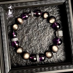 【紫氣東來】天然烏拉圭紫水晶銀曜石手串男招財多寶手鍊生日禮物