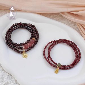 波爾多莊園喜火酒紅三圈石榴石手串女生紀念日禮物送閨蜜