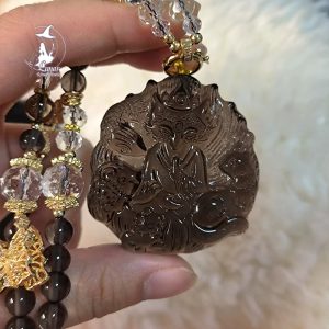 冰曜石粉水晶九尾狐狸🦊吊牌項鏈（可客製化）