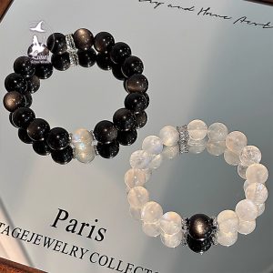 黑白配銀曜石藍月光紀念日禮物情侶手鍊手串紀念日禮物