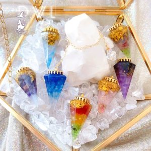 靈擺原創設計天然白水晶樹脂吊墜原創項鏈男女六面體磁場尖錐禮物