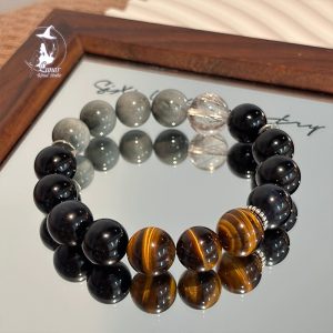 虎影斑斕黑髮晶鷹眼石虎眼石多寶男士手串送男友紀念日禮物