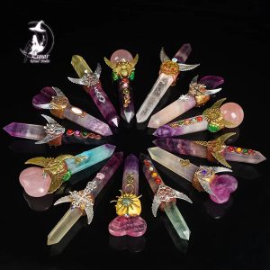 天然水晶權杖白水晶粉晶魔法棒魔法棍手工製作原創設計水晶權杖