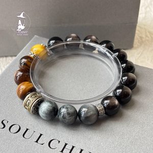 六字箴言四寶銀曜石黃虎眼金虎眼男生紀念日禮物男水晶手串