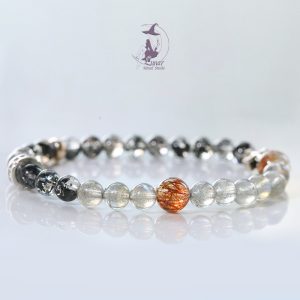 【米迦勒】黑髮晶灰月光石黑金超七天然水晶手串手鏈禮物