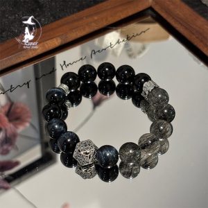 墨淵黑髮晶藍虎眼男能量水晶手串紀念日禮物送男友老公