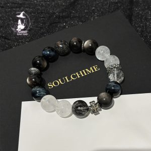 世隱白幽靈藍虎眼黑閃靈銀曜石男士手串男生紀念日禮物