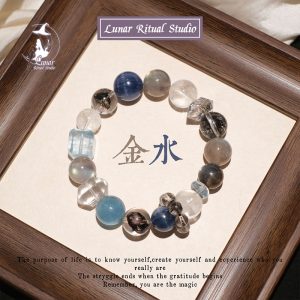 【喜金水】海藍寶托帕閃靈多寶五行手串男女天然藍針水晶