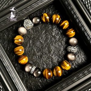 【護主銀虎】天然水晶銀曜石黃虎眼石手串男士招財手鍊生日禮盒