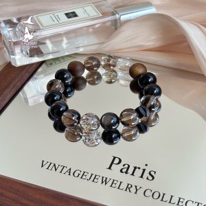 煙氳聖木男生水晶手串黑金超奇楠沉香茶晶男生紀念日禮物