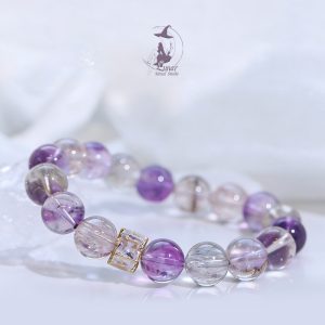 九紫離火超七黑加侖三輪骨幹水晶紫發晶手串