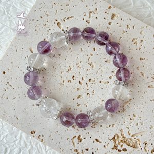 紫穩必勝巴西紫水晶白阿塞女水晶手串手鍊女生紀念日禮物